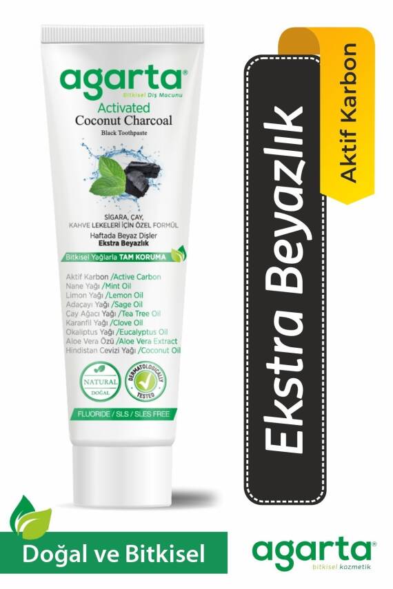 Agarta Doğal Hindistan Cevizi Özlü Aktif Karbonlu Florürsüz Diş Macunu 100 ml - 1