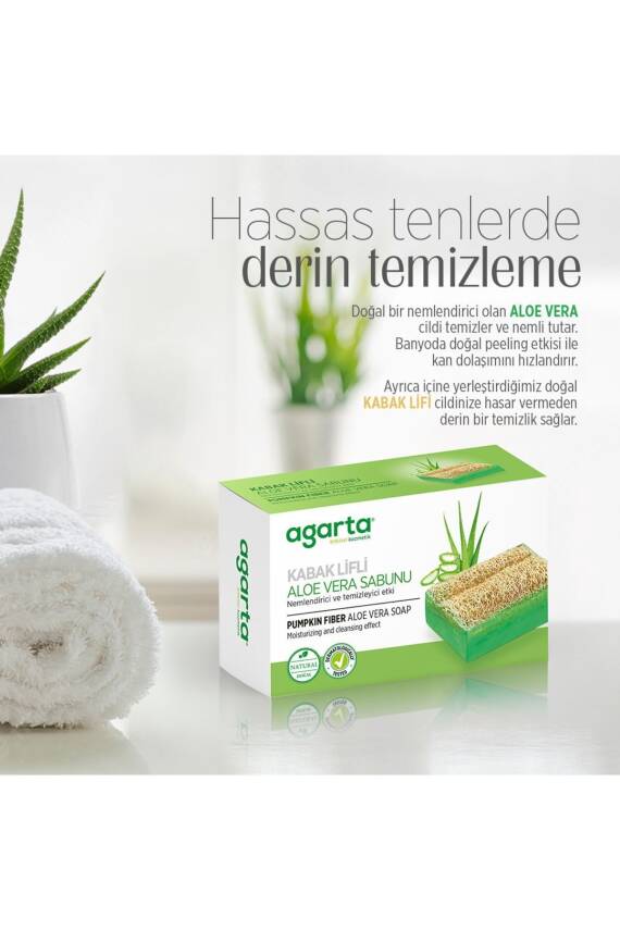Agarta Doğal Kabak Lifli El Yapımı Aloe Vera Sabunu Arındırıcı Etkili 125 gr - 2