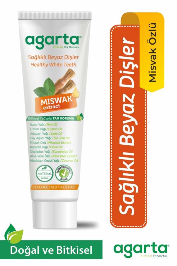 Agarta Doğal Misvak Özlü Florürsüz Beyazlatıcı Diş Macunu 100 ml - 1