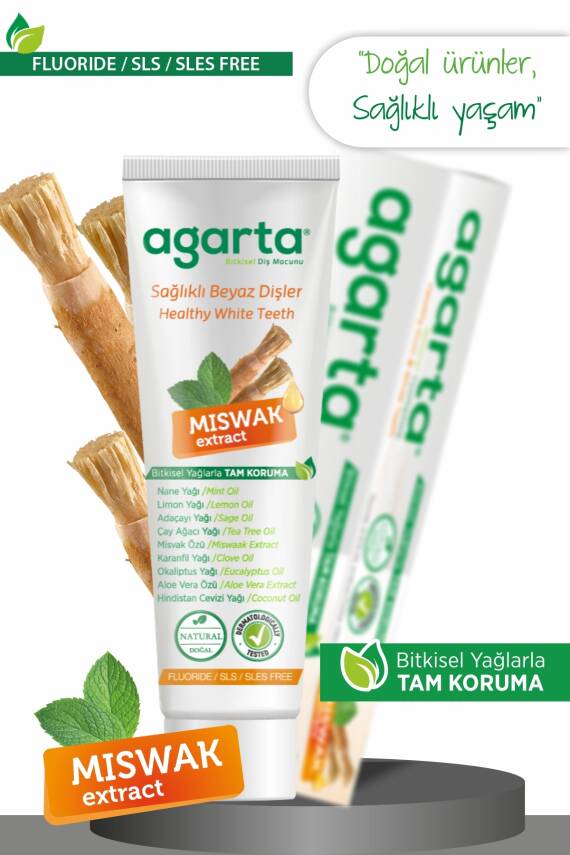 Agarta Doğal Misvak Özlü Florürsüz Beyazlatıcı Diş Macunu 100 ml - 2