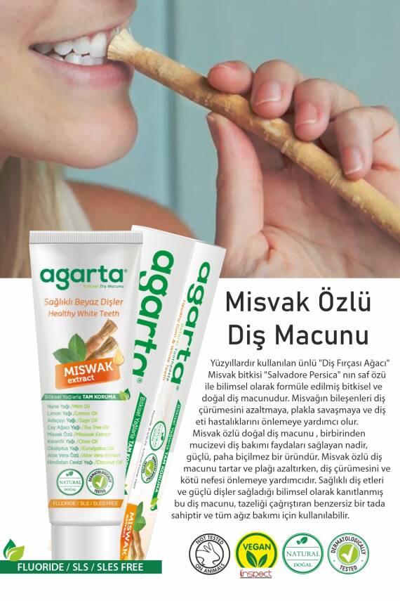 Agarta Doğal Misvak Özlü Florürsüz Beyazlatıcı Diş Macunu 100 ml - 3