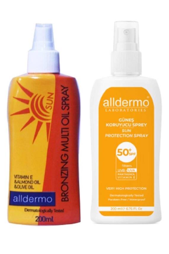 Alldermo Güneş Koruyucu Sprey 200 ml + Bronzing 200 ml Set - 1