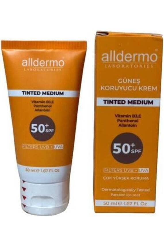 Alldermo Spf 50 Tinded Medium Güneş Koruyucu Krem 50 ml Tüp - 1