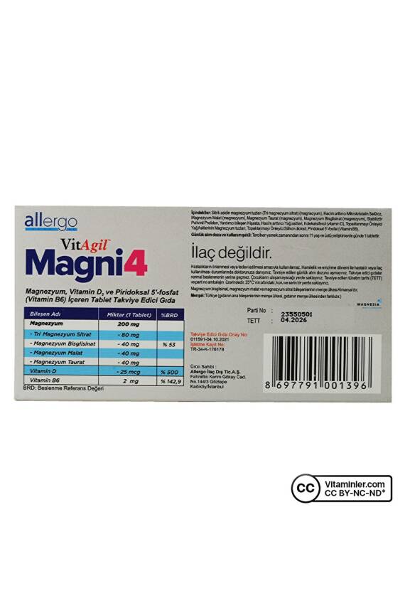Allergo Vitagil Magni4 Magnezyum Vitamin D3 P5p 60 Tablet - 3