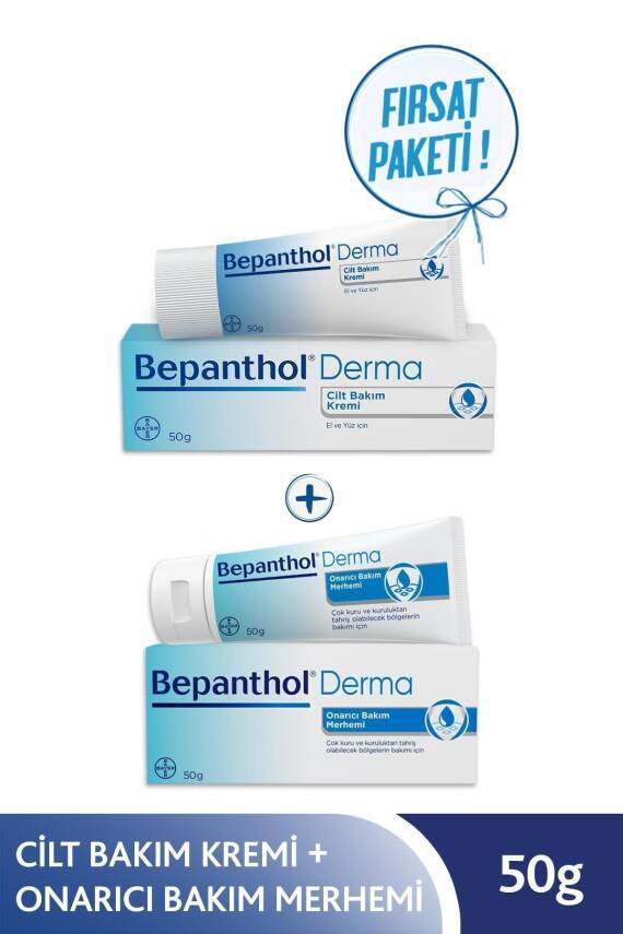 Bepanthol Onarıcı Bakım Merhemi 50gr & Cilt Kremi 50gr - El ve Günlük Yüz Bakım L Avantajlı Günlük Bakım Seti - 1