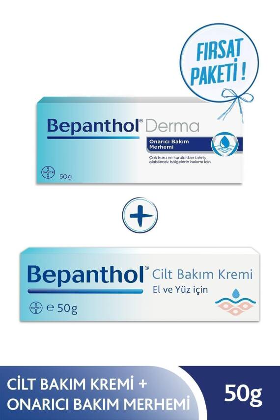 Bepanthol Onarıcı Bakım Merhemi 50gr & Cilt Kremi 50gr - El ve Günlük Yüz Bakım L Avantajlı Günlük Bakım Seti - 2