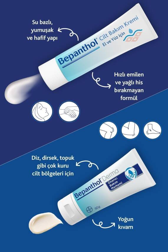 Bepanthol Onarıcı Bakım Merhemi 50gr & Cilt Kremi 50gr - El ve Günlük Yüz Bakım L Avantajlı Günlük Bakım Seti - 4