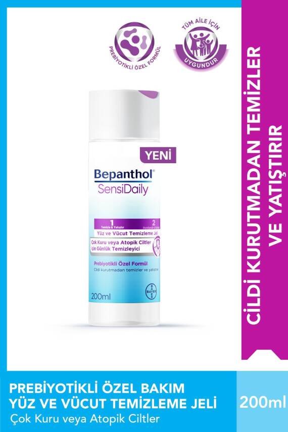 Bepanthol SensiDaily Yüz ve Vücut Temizleme Jeli 200ml - SensiWash Çok Kuru Atopik Ciltler, Günlük Vücut Bakım - 1