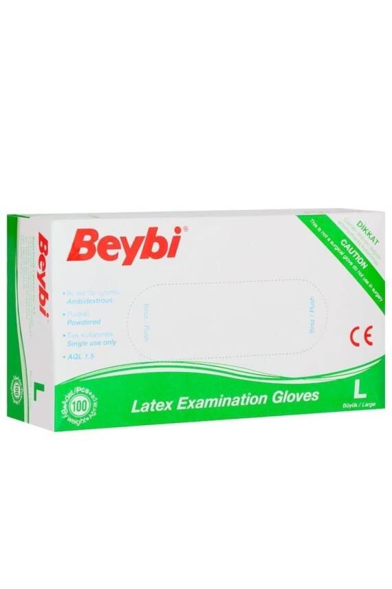 Beybi Latex Pudralı Muayene Eldiveni Lateks 100'lü (l) Large - 1