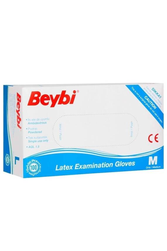Beybi Pudralı Orta Boy Lateks Cerrahi Eldiven - 100'lü - 1