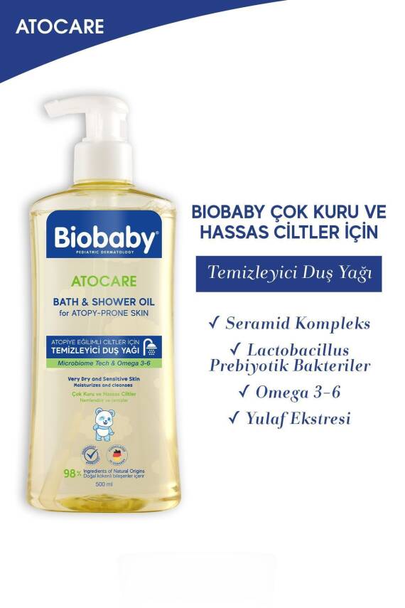 Biobaby Atocare Atopiye Eğilimli Ciltler İçin Temizleyici Duş Yağı 500ml - 6