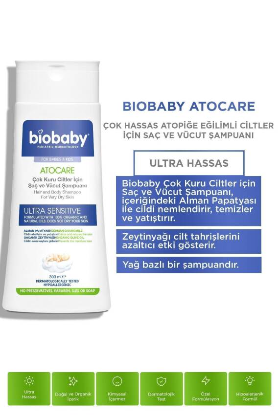 Biobaby Atocare Çok Kuru Ciltler İçin Saç Ve Vücut Şampuanı 300 ml - 4