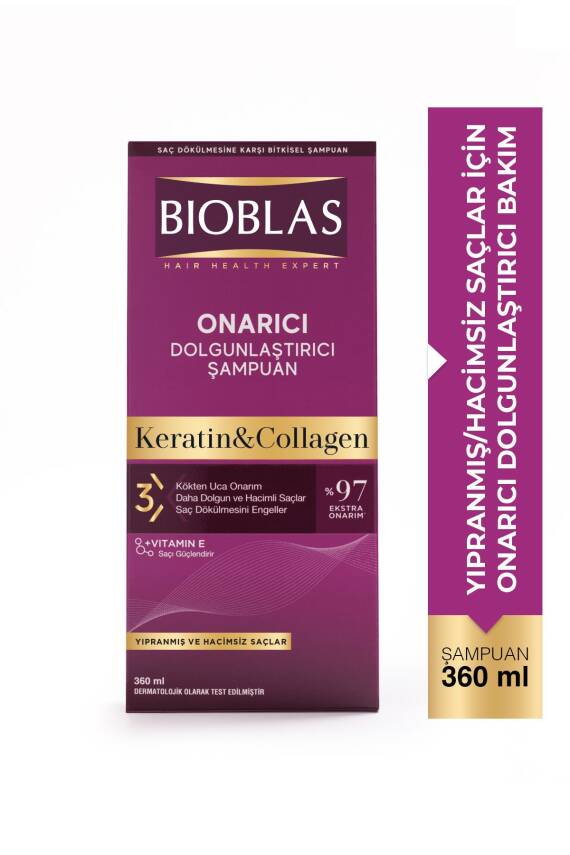 Bioblas Keratin & Kolajen Onarıcı Dolgunlaştırıcı Saç Bakım Şampuanı 360 Ml İnce ve Yıpranmış Saçlar - 1