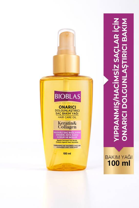 Bioblas Keratin & Kolajen Onarıcı Dolgunlaştırıcı Saç Bakım Yağı 100 Ml İnce Yıpranmış Saçlar - 1