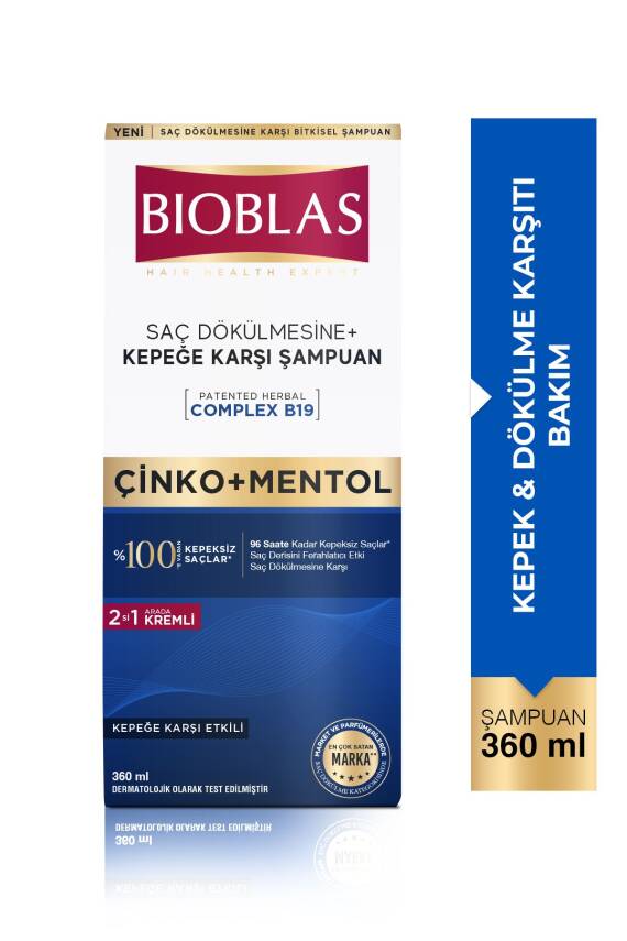 Bioblas Saç Dökülmesi + Kepek Karşıtı Şampuan – Çinko, Mentol, Kremli 360 ML - 1