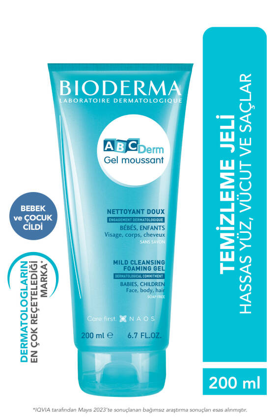 Bioderma ABCDerm Bebek ve Çocuk Yüz, Saç, Vücut Şampuanı Normal ve Kuru Ciltler, Dermatolojik Tuzsuz 200 ml - 1