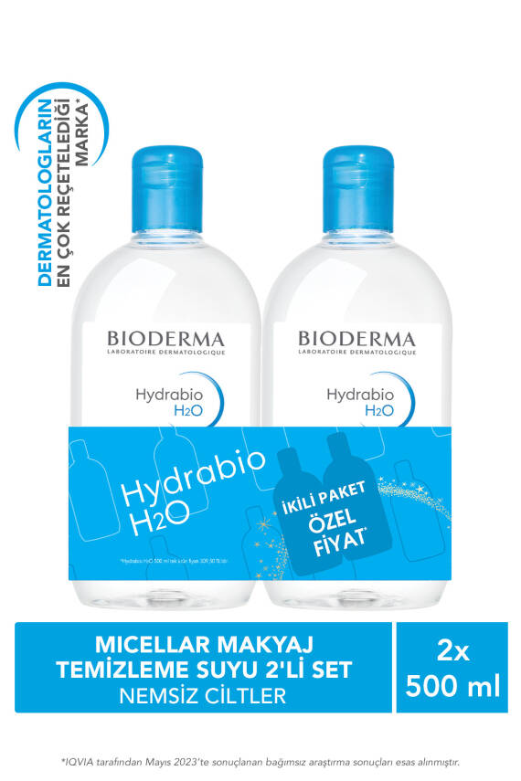 Bioderma Hydrabio H2O Micellar Makyaj Temizleme Suyu 2'li Set Nemlendirici Yüz ve Göz Çevresi 500 ml - 1