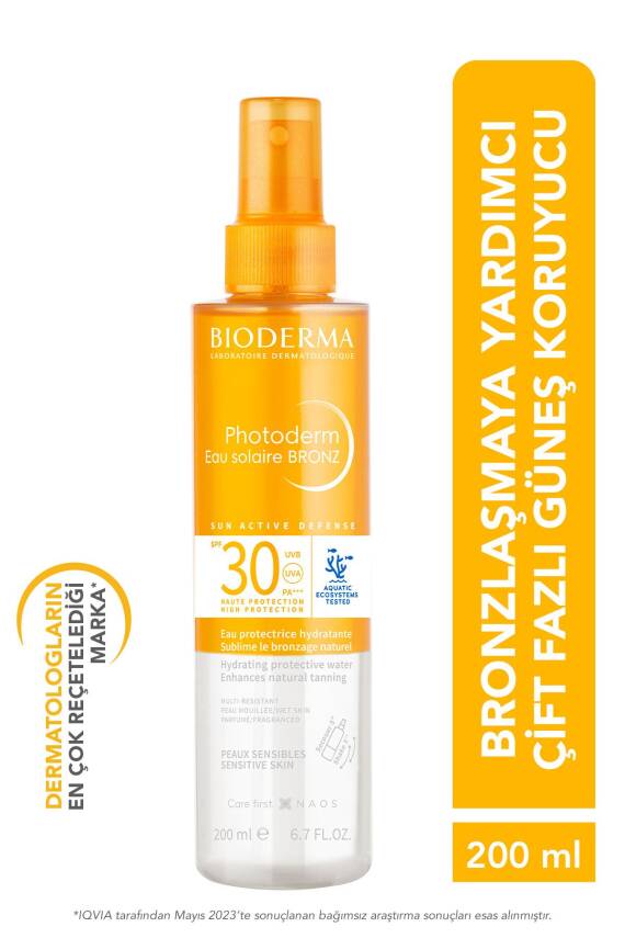 Bioderma Photoderm Bronz Sun Protective Water SPF30 Bronzlaştırıcı Güneş Koruyucu Yüz, Vücut, Saç 200 ml - 1