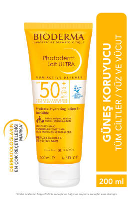 Bioderma Photoderm Lait Ultra SPF50+ Tüm Ciltler için Yüksek Koruma Süt Formda Yüz, Vücut Güneş Kremi 200 ml - Bioderma