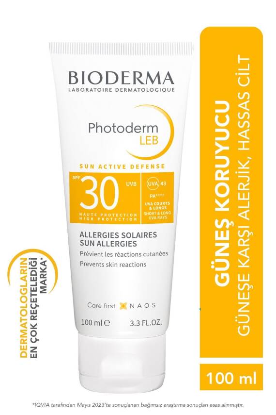 Bioderma Photoderm LEB SPF 30 Hassas Ciltler Güneş Alerjisi Karşıtı Jel Formda Yüz Güneş Kremi 100 ml - 1