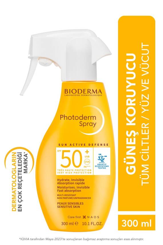 Bioderma Photoderm Spray SPF50+ Tüm Ciltler için Aile Boyu Sprey Formda Yüksek Korumalı Güneş Kremi 300 ml - 1
