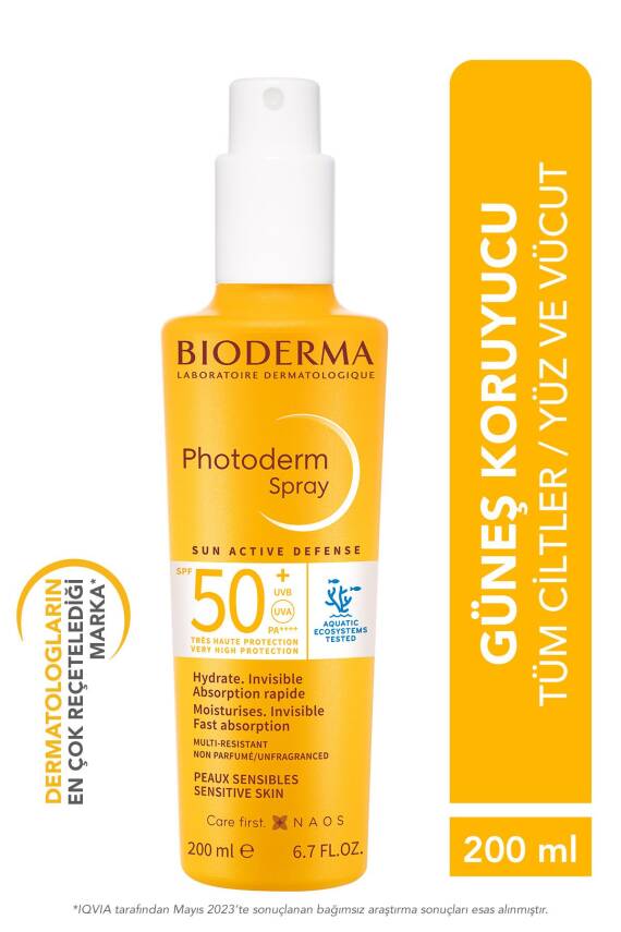 Bioderma Photoderm Spray SPF50+ Tüm Ciltler için Sprey Formda Yüksek Korumalı Güneş Kremi 200 ml - 1