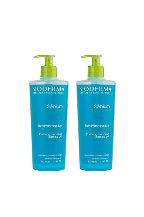 Bioderma Sebium Foaming Gel - Karma&Yağlı Ciltler İçin Temizleyici Jel 500 ml x2 - 1