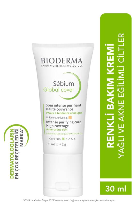 Bioderma Sebium Global Cover Karma Ve Yağlı Ciltler Aha Ve Salisilik Asit Içeren Renkli Bakım Kremi 30 ml - 1