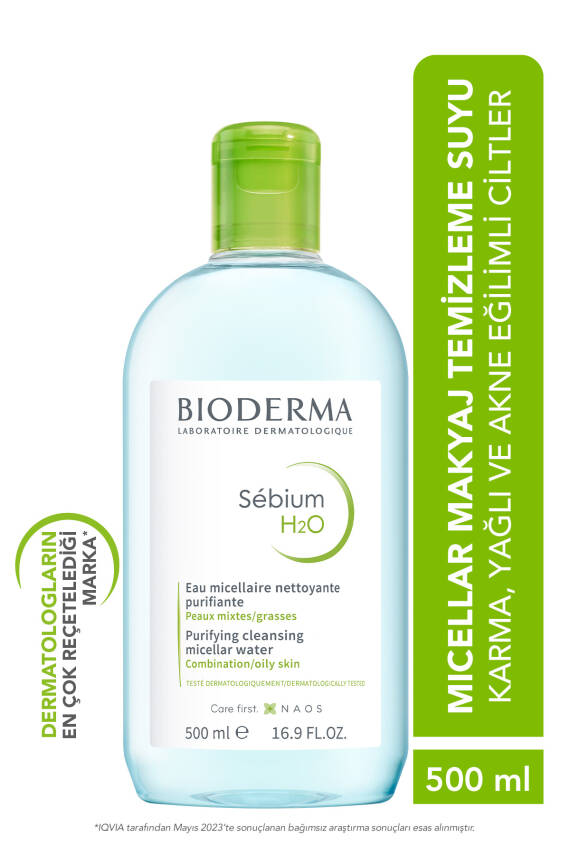 Bioderma Sebium H2O Karma,yağlı Ve Akneye Eğilim Gösteren Ciltler Için Micellar Makyaj Temizleme Suyu 500 ml - 1