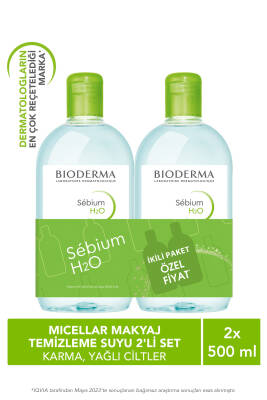 Bioderma Sebium H2O Micellar Makyaj Temizleme Suyu 2'li Set Karma,Yağlı ve Akne Eğilimli Ciltler 500 ml - 1