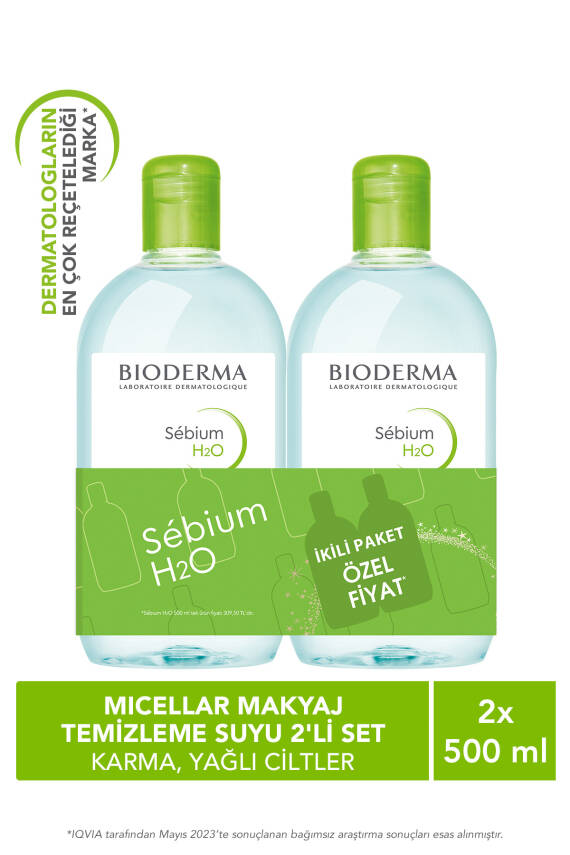 Bioderma Sebium H2O Micellar Makyaj Temizleme Suyu 2'li Set Karma,Yağlı ve Akne Eğilimli Ciltler 500 ml - 1