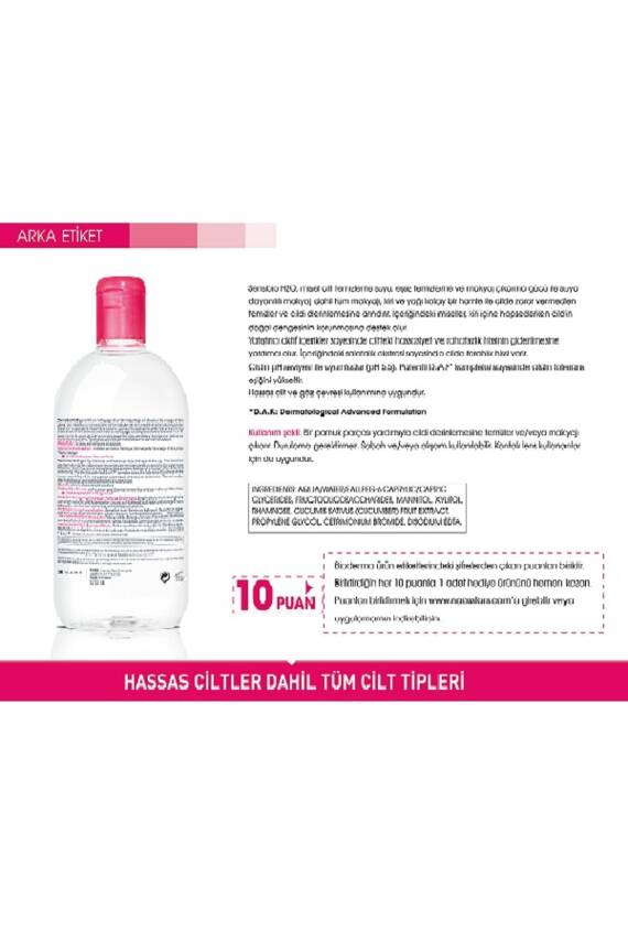 Bioderma Sensibio H2O Micellar Makyaj Temizleme Suyu Hassas ve Normal Ciltler 500 ml - 4