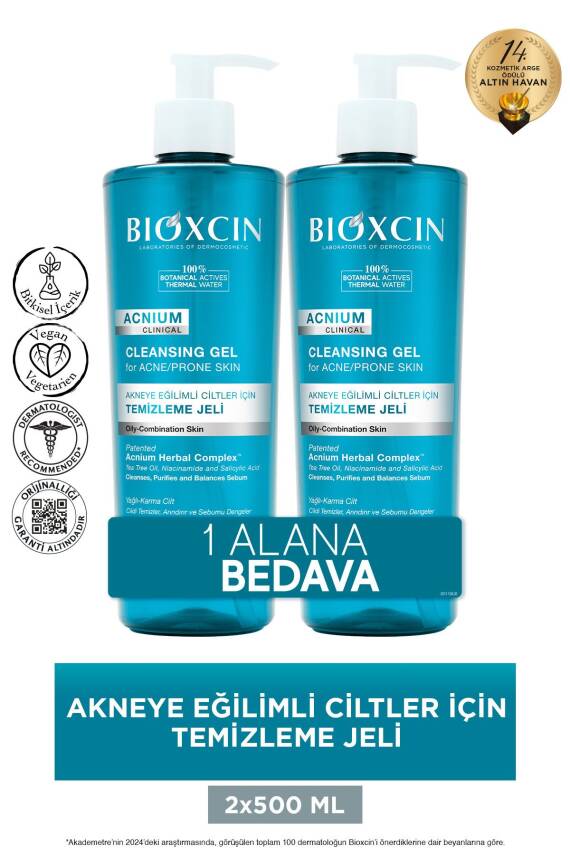 Bioxcin Acnium Sebum Dengeleyici Yüz Yıkama Jeli 500ml 1 Alana 1 Hediye - 1