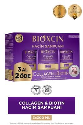 Bioxcin Collagen & Biotin Ekstra Hacim Şampuanı 3 x 300 ml 3 Al 2 Öde - Kolajen Biotin Ince Ve Seyrek Saçlar - Bioxcin