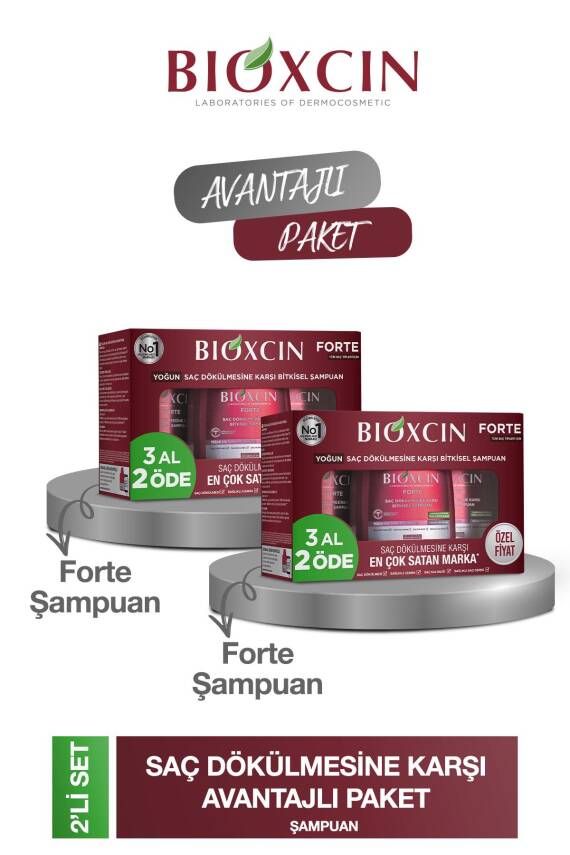Bioxcin Forte Şampuan 3'lü Set 2 Adet ( 6 X 300 ml ) Yoğun Dökülme Karşıtı Şampuan - 1