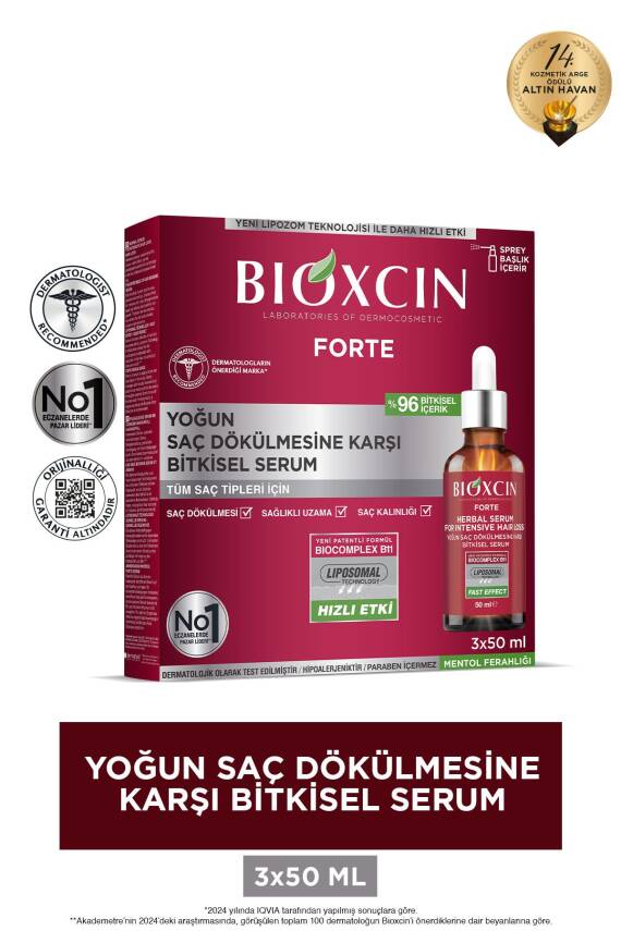 Bioxcin Forte Yoğun Saç Dökülmesine Karşı Bitkisel Serum 3x50ml - 1