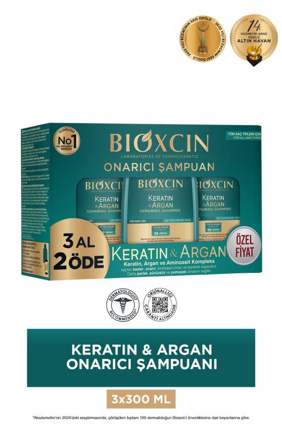 Bioxcin Keratin & Argan Onarıcı Bakım Şampuan 300 ml 3 Al 2 Öde - Yıpranmış Ve Hassas Saçlar - 1