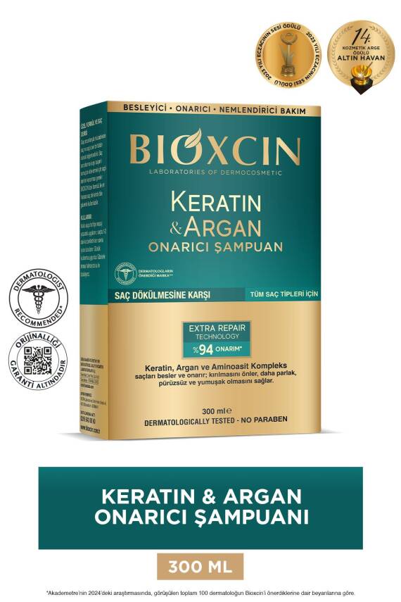 Bioxcin Keratin & Argan Onarıcı Bakım Şampuan 300 ml - Yıpranmış Ve Hassas Saçlar - 1