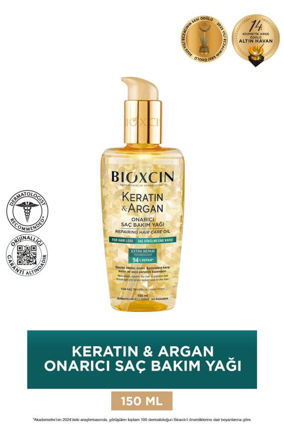 Bioxcin Keratin & Argan Onarıcı Saç Bakım Yağı 150 ml - Yıpranmış Ve Hassas Saçlar - 1