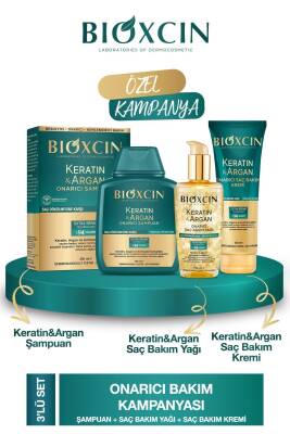 Bioxcin Keratin & Argan Onarıcı Şampuan 300ml + Keratin Argan Saç Bakım Yağı + Saç Kremi - 1