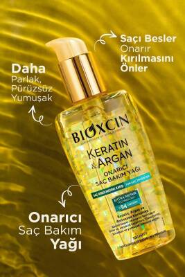 Bioxcin Keratin & Argan Onarıcı Şampuan 300ml + Keratin Argan Saç Bakım Yağı + Saç Kremi - 3