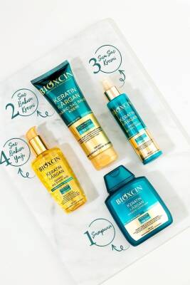 Bioxcin Keratin & Argan Onarıcı Şampuan 300ml + Keratin Argan Saç Bakım Yağı + Saç Kremi - 6
