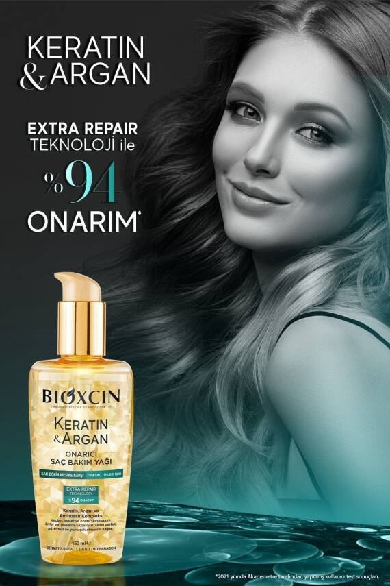 Bioxcin Keratin & Argan Onarıcı Şampuan300 Ml + Kertin Argan Saç Bakım Yağı - 3