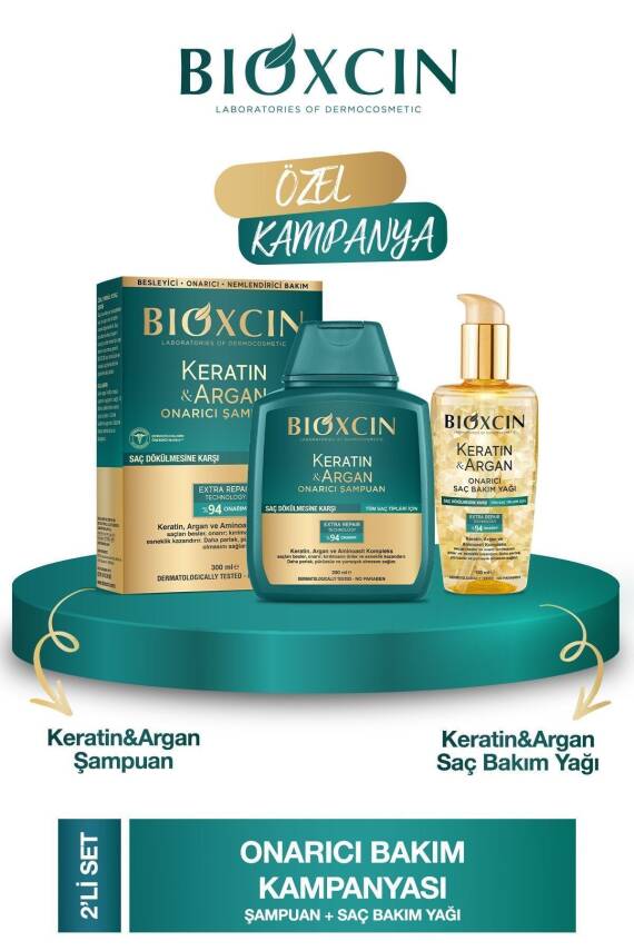 Bioxcin Keratin & Argan Onarıcı Şampuan300 Ml + Kertin Argan Saç Bakım Yağı - 1