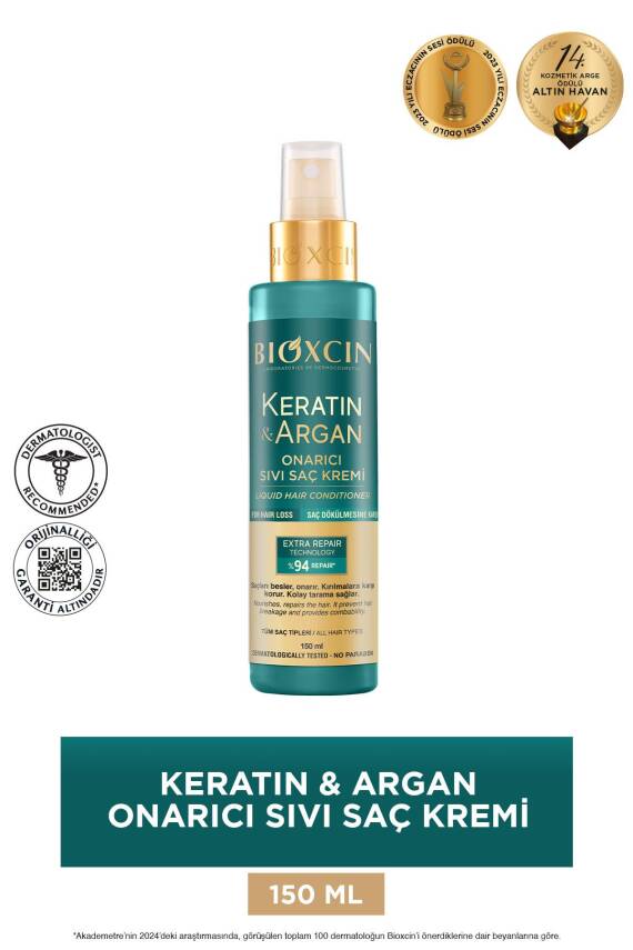 Bioxcin Keratin & Argan Onarıcı Sıvı Saç Bakım Kremi 150 ml - Yıpranmış Ve Hassas Saçlar - 1