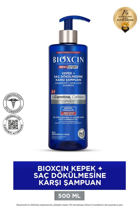 Bioxcin Men Sport Kepek Ve Saç Dökülmesine Karşı Şampuan 500 ml - Dökülme, Pullanma, Kaşıntı, Kepek Önleyici - 1