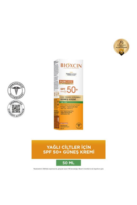 Bioxcin Sun Care Çok Yüksek Koruma Yağlı Ciltler için Güneş Kremi Spf 50+ 50 Ml - Kolajen ve Hyaluronik Asit - 1