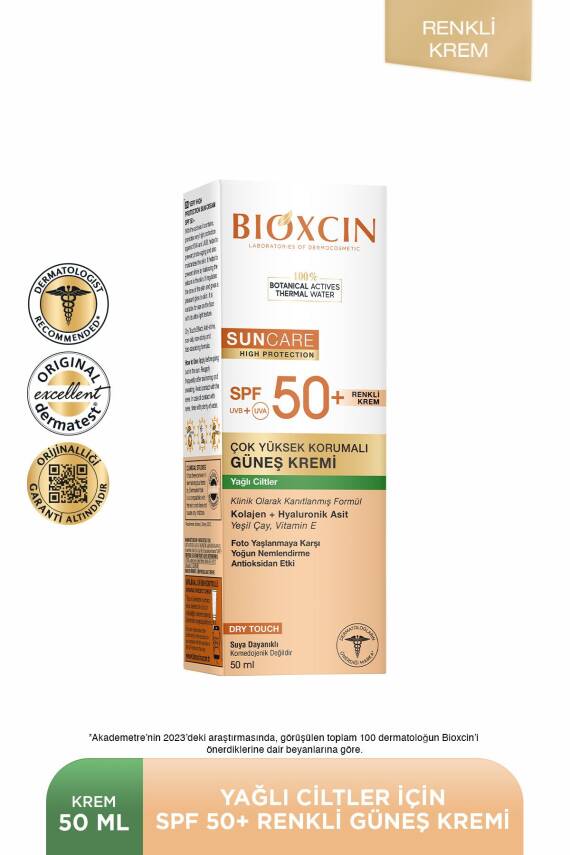 Bioxcin Sun Care Yağlı Ciltler Için Tinted Güneş Kremi Spf 50 50 ml - Renkli, Kolajen ve Hyaluronik Asit - 1