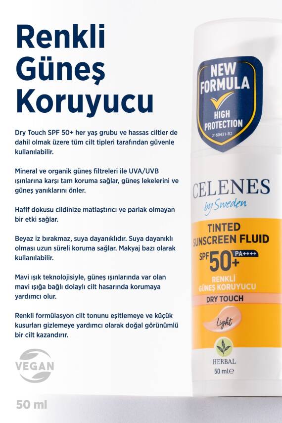 Celenes Herbal Dry Touch Spf 50 Mat Bitişli Renkli Güneş Kremi - Yüz Ve Dekolte Bölgesi 50 ml - 2