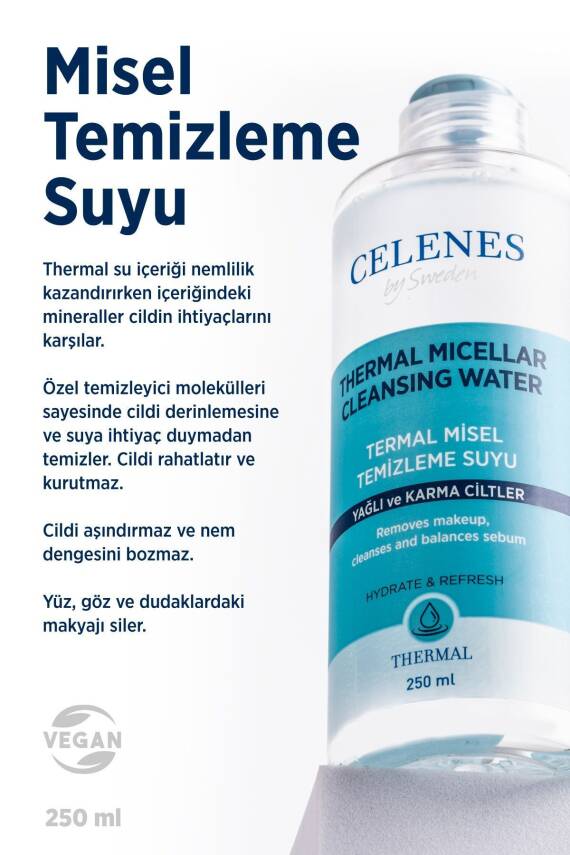 Celenes Nemlendirici Ve Canlandırıcı Thermal Misel Temizleme Suyu Yağlı Ve Karma Ciltler 250 ml - 2